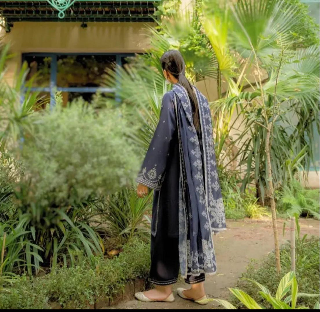 Rua INDIGO Linen 3 PC Suit Full Embroidered Winter Suit